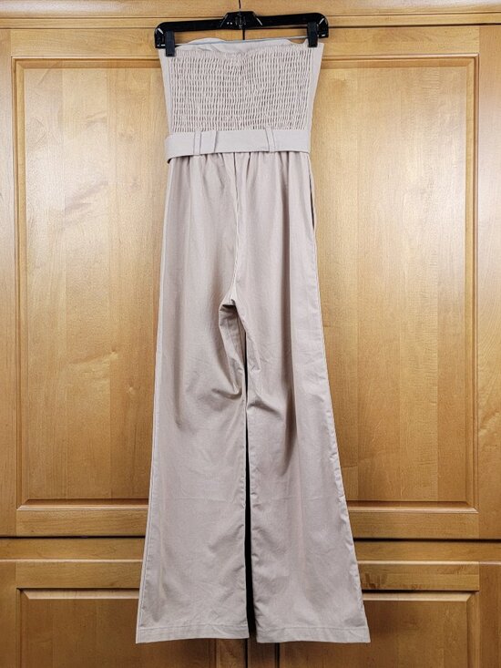 Monteau Tan Linen Blend Belted Strapless Jumpsuit With Pockets - XS - Picture 2 of 9